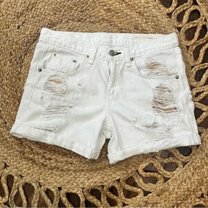 RAG & BONE White Rolled Up Frayed Denim Shorts Size 24 Distressed